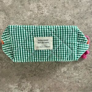 Green Checkered Quilted Multicoloured Pencil Case Pouch